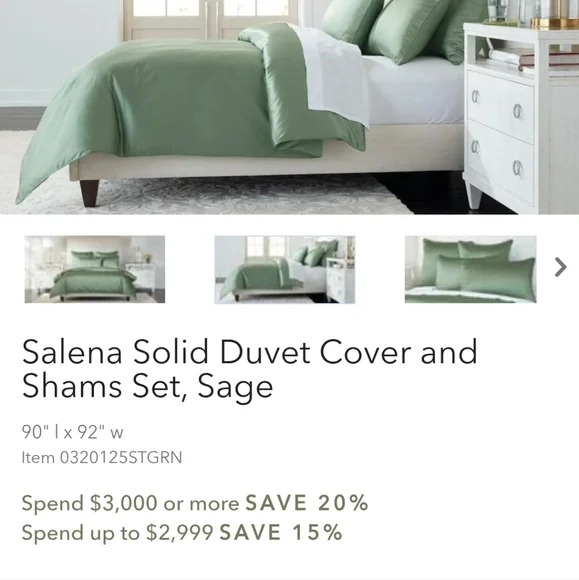 Ethan Allen Queen Duvet And Shams Set Salena Duvet Cover Set F/Q Size Sage Green - Picture 6 of 7